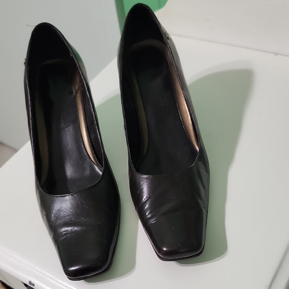 Etienne Aigner Brown Heels with Square Toe and Glossy Finish